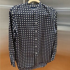 Navy and White Patterned Button-Up Shirt